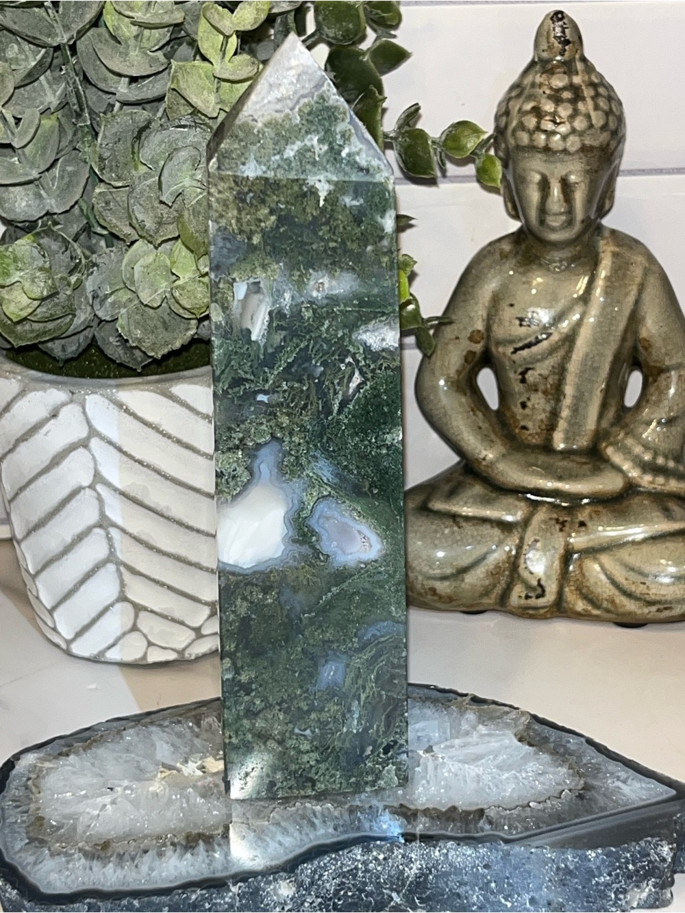 Green Moss Agate Tower